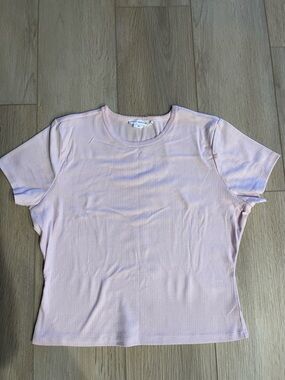 Good American Light Pink Ribbed Short Sleeve Top size XL
